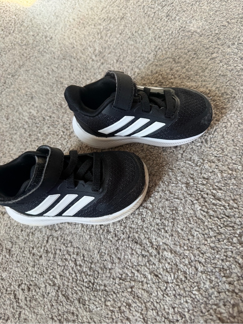 adidas Black Sneakers with White Stripes - Kids only worn once